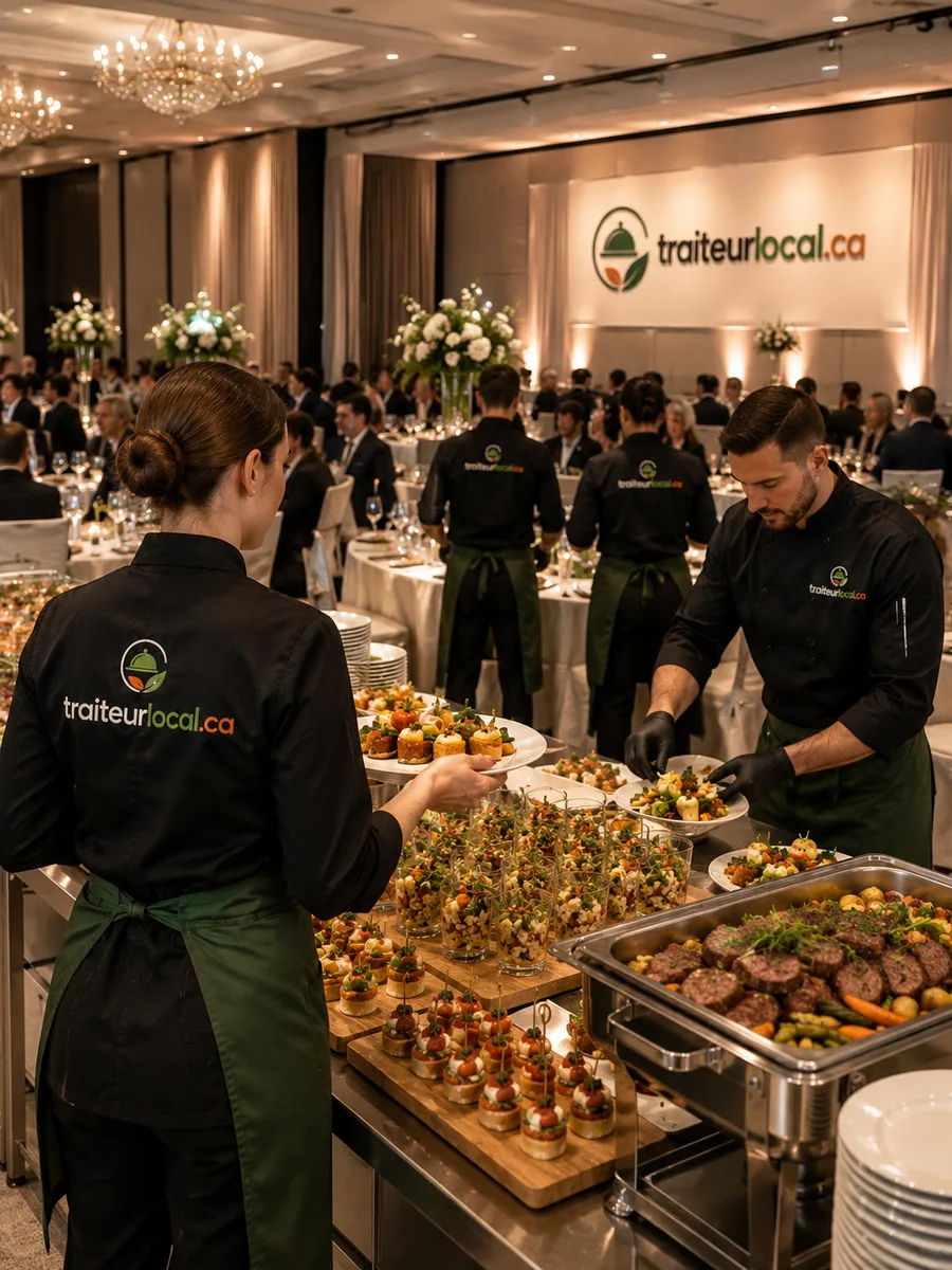 Buffet chaud dressé lors d'un banquet